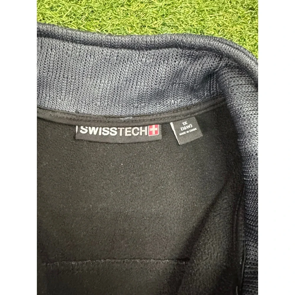 Swiss Tech Mens 1X Full Zip Fleece Lined Hybrid Knit Jacket Black Gray Mock Neck